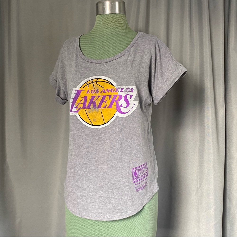 NWT Mitchell & Ness Los Angeles LA Lakers Gray Rolled Sleeve Dolman T-Shirt